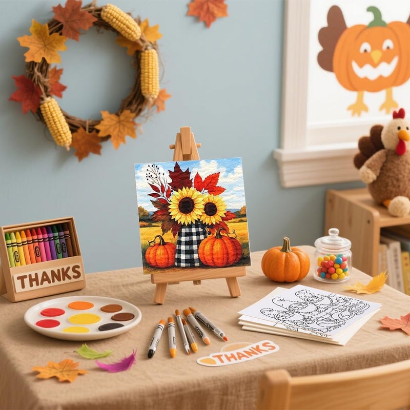 Zynlio 8 Packs 8 * 8in Thanksgiving Pre Drawn Canvas to Paint, Fall Pre Printed Canvas for Adults, Painting Boards for Beginners, Students, Party Favor (Thanksgiving) - Image 4
